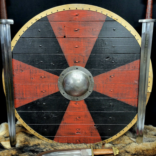 Red Flared Nordic Cross on Black Shield