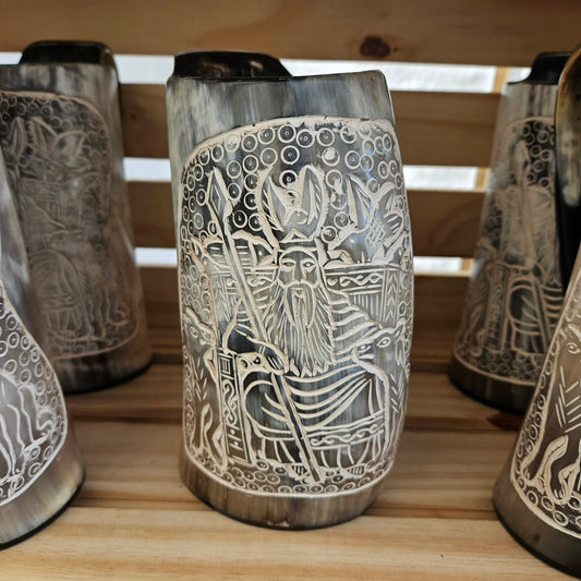Drinking Horn Mug with Odin Engraving