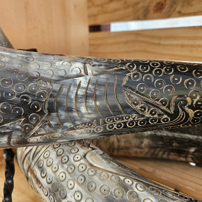 Drinking Horn with Ornate Engraved Longship