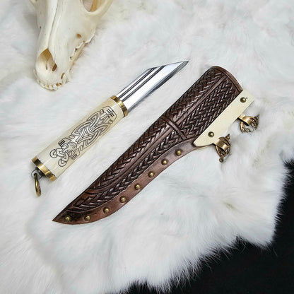 Viking Bone Grip Seax with Etched Norse Design