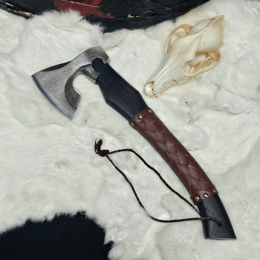 Brown Leather Wrapped Engraved Axe