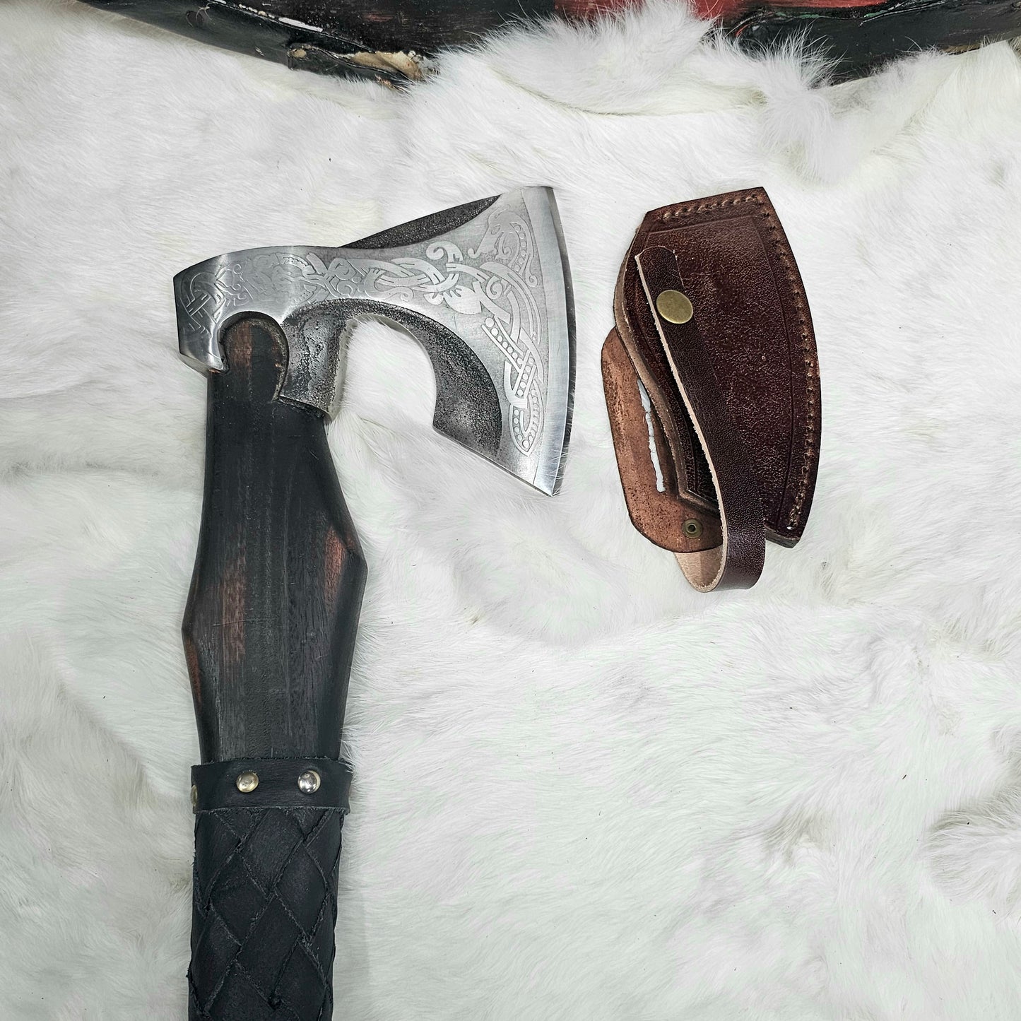 Black Leather Wrapped Engraved Axe